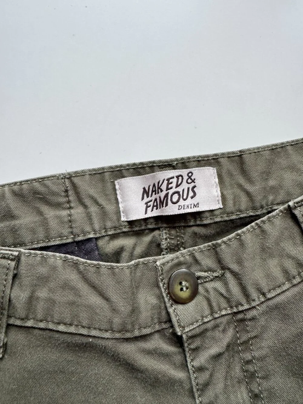 NAKED & FAMOUS Khaki Green Stretch Twill Slim Chino Pants, Size 30 - Picture 13 of 15